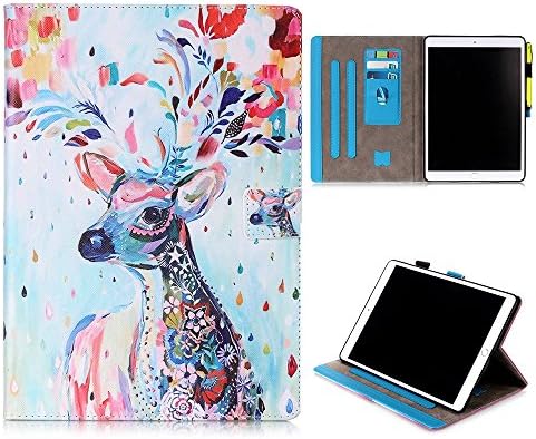 New iPad Case Smart Leather Case - UNOTECH Card Slot Protective Case with Pen Holder Wake/Sleep Function for New iPad Pro 10.5 2017, Colorful deer