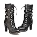 Susanny Women's Mid Calf Leather Boots Chic High Heel Lace Up Military Buckle Motorcycle Cowboy Black Ankle Booties 7 B (M) US