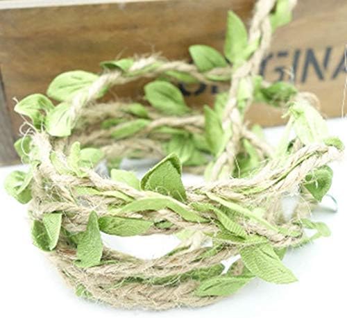 WenYOUNG DIY Handmade Garland Accessories, Twisted Rope Braided Tweed Rattan Headband Hair Accessories, Korean Velvet Green Leaves - Hemp Rope