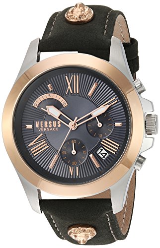 Versus by Versace Men's Chrono Lion Extension Gold Quartz Watch with Leather Calfskin Strap, Grey, 125 (Model: VSPBH1218