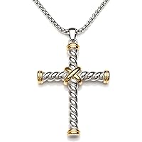 Myshiwu Designer Two-tone Twisted Cable Wire Cross Necklace