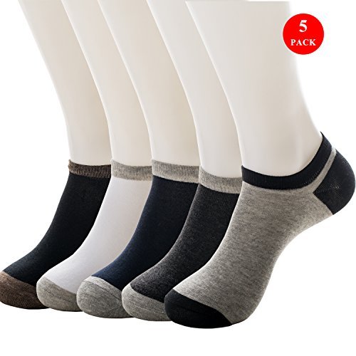 No Show Socks For Men 5 Packs - Cotton Heel Non Slip Low Cut Boat Socks Multicolor
