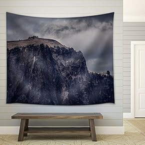 Mountains Under Cloudy Sky - Fabric Wall Tapestry Home Decor - 51x60 inches