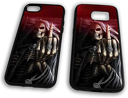 Grim Reaper Middle Finger Tattoos Skulls Death Axe Chains Gothic Skeleton Bones Hard Clip Phone Case Cover for iPhone 7 Black
