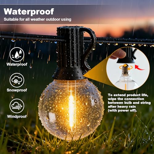 AODLEDY Outdoor String Lights, 60FT/18m 25+2 LED G40 Bulbs Garden Lights Mains Powered with Remote Control Dimmable Timer, Waterproof Festoon Light for Balcony Gazebo Patio Pergola