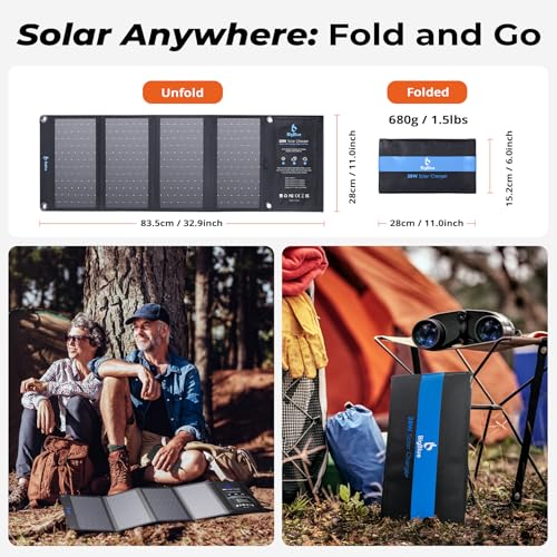 BigBlue 28W Foldable Solar Charger with 2 USB C + 1 USB A Ports (5V/4.8A Total) Portable Solar Panel Waterproof IP44 Compatible with iPhone, iPad, Samsung, Huawei, Xiaomi, for Emergency Travel