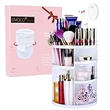 EMOCCI Makeup Organizer 360 Rotating Cosmetics Storage Box DIY Adjustable Large Capacity Make Up Display Case Vanity Countertop Holder for Creams Jewelry Lipsticks Brushes Bathroom Accessories (White)