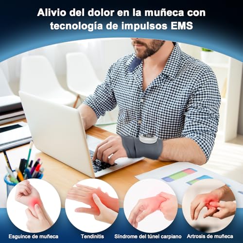 EMS Wrist Massager, Wireless Hand Massager with Heat, 6 Modes/19 Intensity, Wrist Support for Tendonitis and Carpal Tunnel Syndrome, Left/Right Bandages