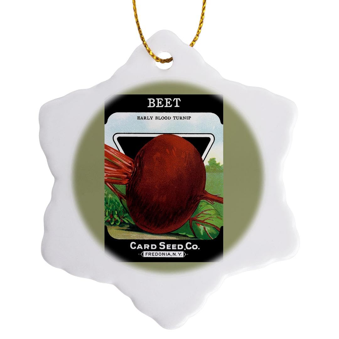 3dRose Beet Early Blood Turnip Packet from Card Seed Company Snowflake Ornament, Porcelain, Multi-Colour, 3-Inch