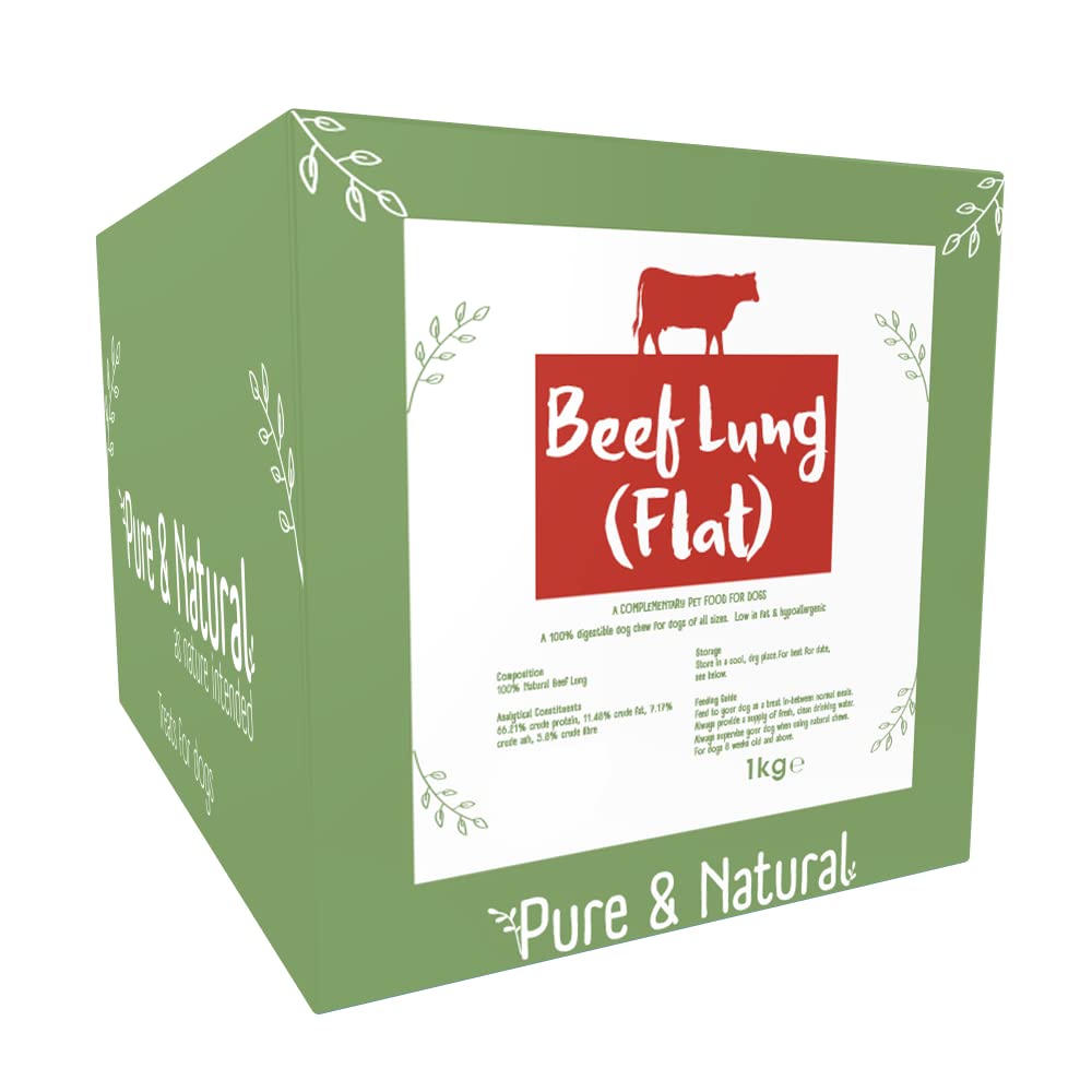 Pure & Natural Beef Lung Flats - Dried Beef Lung Natural Dog Treats, High Protein & Low Fat Dog Chew for All Ages - 1kg Bulk Box