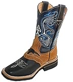 Men's Genuine Cow Hide Leather Cowboy Boots Square Toe boots Black