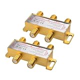 Cable Matters 2-Pack Bi-Directional 2.4 Ghz 4 Way Coaxial Cable Splitter for STB TV, Antenna and MoCA Network - All Port Power Passing - Gold Plated and Corrosion Resistant