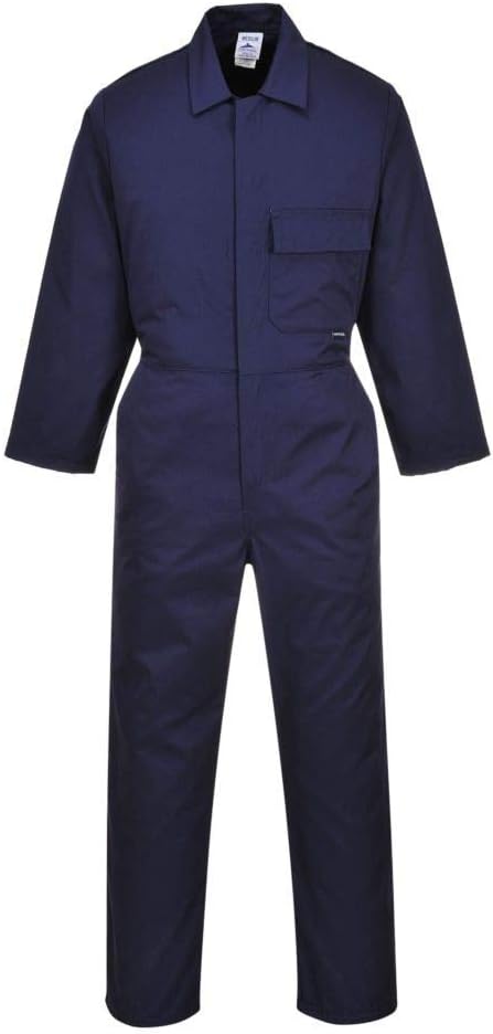 Portwest 2802 Men's Standard Work Coveralls Durable Polycotton Protective Work Overalls Concealed Stud Workwear Multi Pocket Elastic Waist Boiler Suit for Mechanics Warehouse Garages DIY Navy