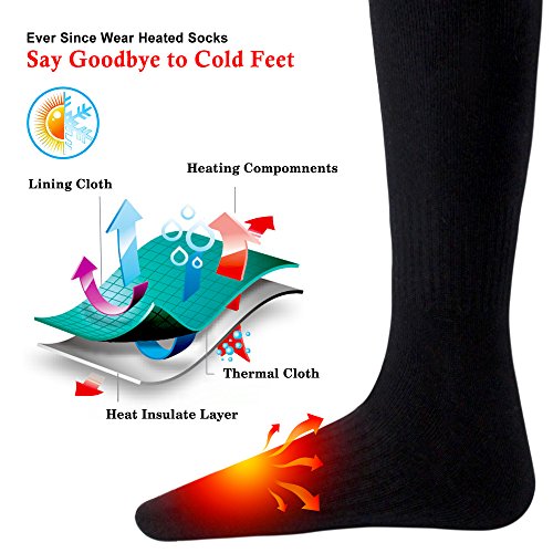 Unisex Electric Heated Socks Rechargeable Battery Powered Heating Socks,Men Women battery Operated Winter Warm Socks Kit,Novelty Sports Outdoor Camping Hiking Climbing Skiing Foot Warmer Black Size M