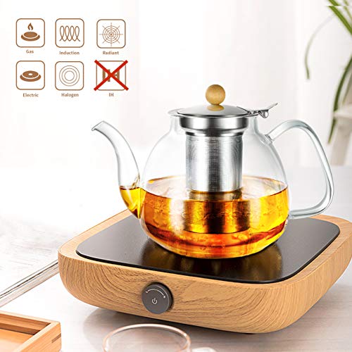 SULIVES Glass Teapot (1000ml) with Removable Stainless Steel Infuser & Lid,Glass Tea Kettle Stovetop Safe, Blooming & Loose Leaf Teapots