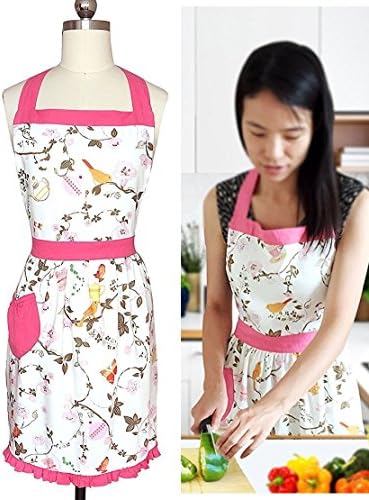 New Kitchen Women Floral Printed Pocket Fashion Kitchen Cooking Apron with Adjustable Neck Strap &amp; Waist Ties