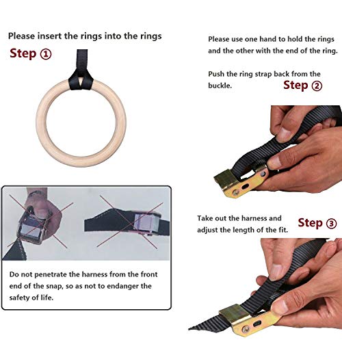 Autofonder 1.5 inch Wooden Gymnastic Olympic Rings Crossfit Gym Fitness Training Exercise