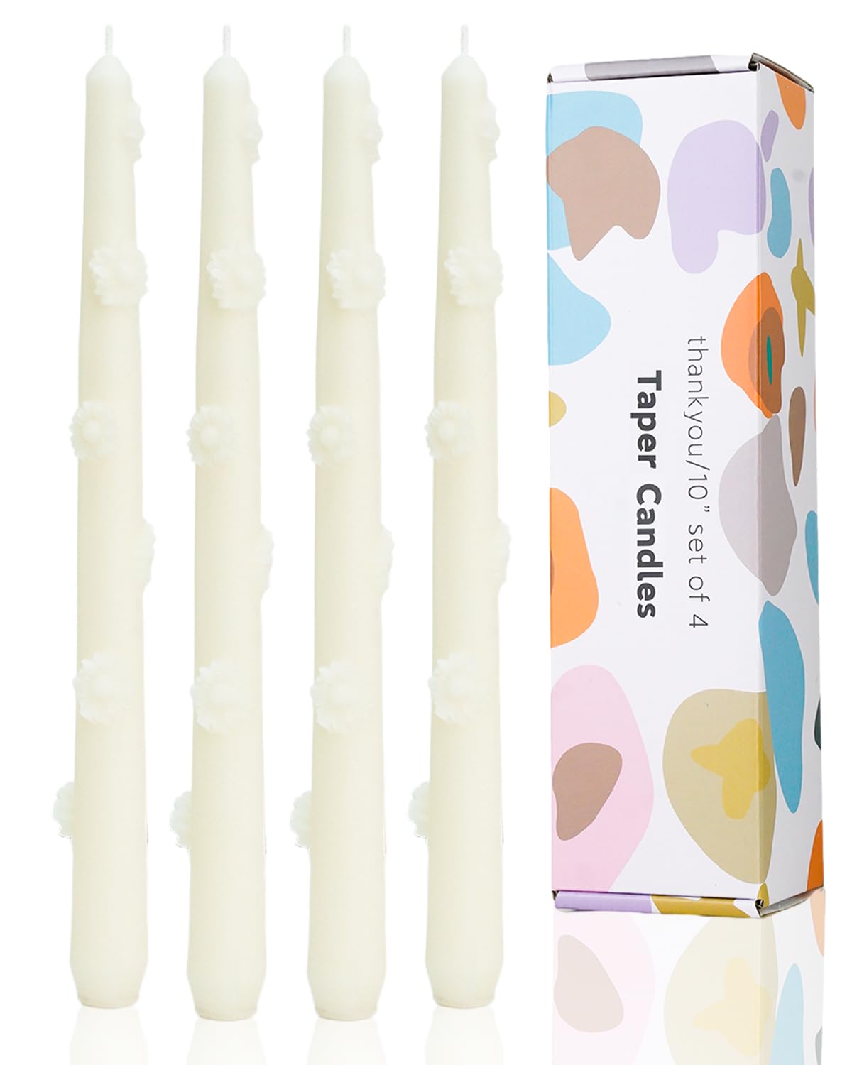 Photo 1 of LPUSA Ivory Candlestick Taper Candles Flower Soy Candles Unscented Wedding Party Wax Unscented Dinner Candle Dripless,10 inch,Set of 4,J2