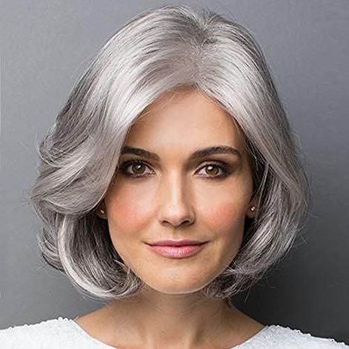 Ombre Gray Short Wig Bob Style UK Curly Wavy Synthetic Hair Wig, Heat Redvdsistant 35cm