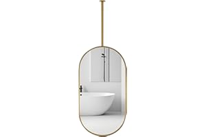 AKNHD-WY Ceiling Mirror - OvalBathroom Mirror - Ceiling mountedMetal Rod suspendedBlack/Gold with Metal Frame Design(Size:50 * 70cm,Color:Golden)