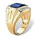 Palm Beach Jewelry Men's 18K Yellow Gold Plated Emerald Cut Created Blue Sapphire and Diamond Accent Ring