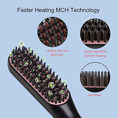 Hair Straightening Brush, Beard Straightener Brush, VEGKEY 3-in-1 Ionic Straightening Comb with Anti-Scald Feature Heat Resistant Glove Adjustable Temperatures, Ceramic Hair Comb for Men Women