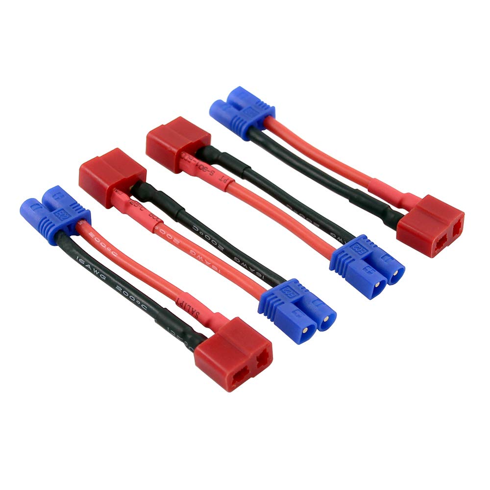 OliRC 4pcs T-Plug Deans Style Female to EC2 Male Connector Adapter with 5cm 2inch 16awg Wire(C36-4)