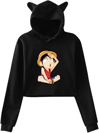Amazon Com Qmad Womens One Piece Anime Luffy Cat Ear Freestyle Sweater Cropped Style Design Fit For Working Out Clothing