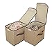 LightBiz Household Decorative Collapsible Jute Storage Box Drawer with Lids, 2 Pack, Khaki