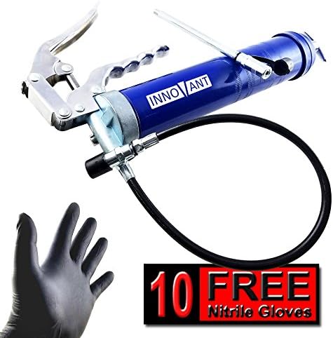 INNOVANT 16oz Triple Loading Delivery Heavy Duty Pistol Grip Grease Gun 16 oz Bulk &amp; Suction 14.5 oz Cartridge 19" Flexible Whip Hose &amp; Coupler Extension Jam Proof Plunger Prevents Binding &amp; Bending