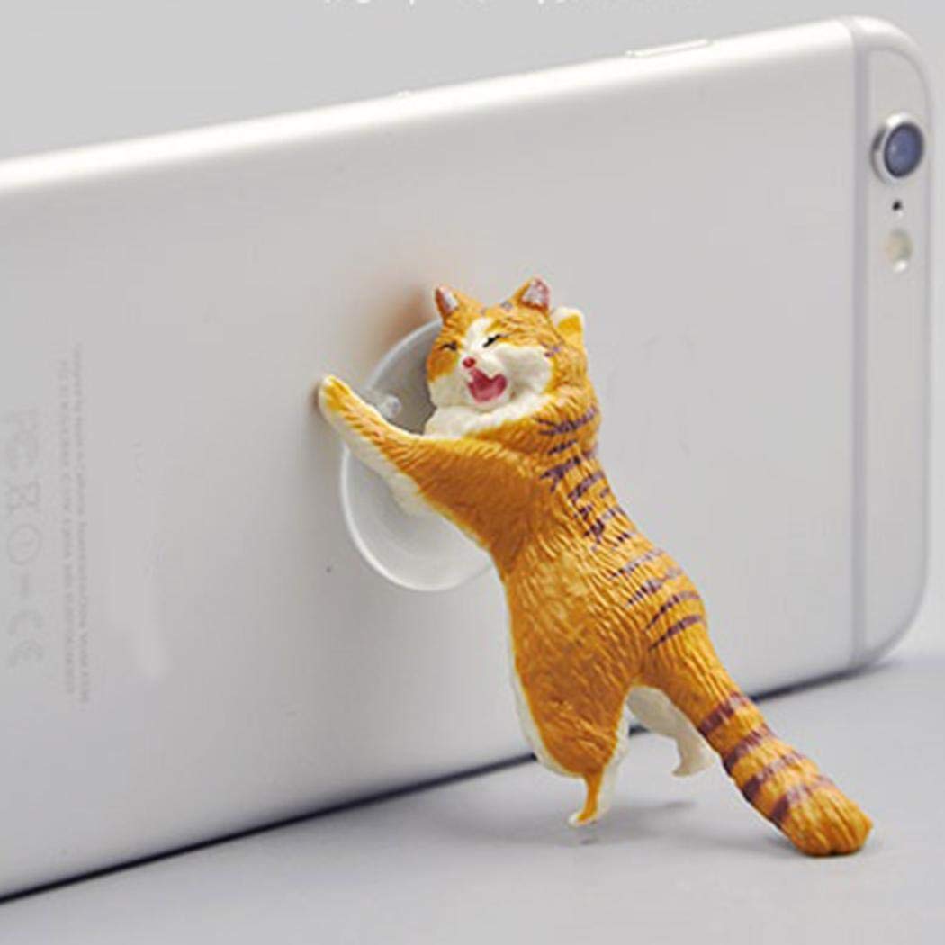 IEnkidu Cute Cat Printed Phone Cartoon Stand Mount Holder Stent Desktop Cell Phone Holder (Yellow)