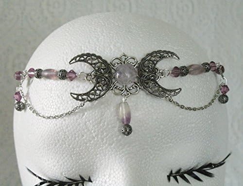 Fluorite Triple Moon Circlet handmade jewelry wiccan pagan wicca witch witchcraft goddess metaphysical headpiece