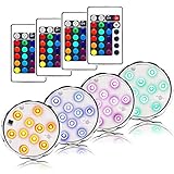 AomeTech 4 X Submersible LED Lights - Battery Powered LED Accent Lights 4pc w/ 2 IR Remotes for Wedding, Centerpiece, Halloween, Party Lights