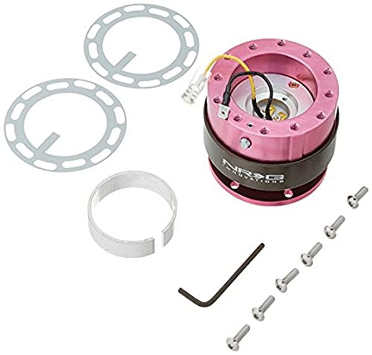 NRG Innovations Gen 2.0 Steering Wheel Quick Release Adapter 6-HOLE with Mounting Bolts (Pink Body/Titanium Chrome Ring), NRG-SRK-200PK Image
