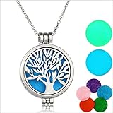 FULLIN Aroma Necklace Tree Of Life Aromatherapy Essential Oil Diffuser Necklace Locket Pendant Jewelry,White K