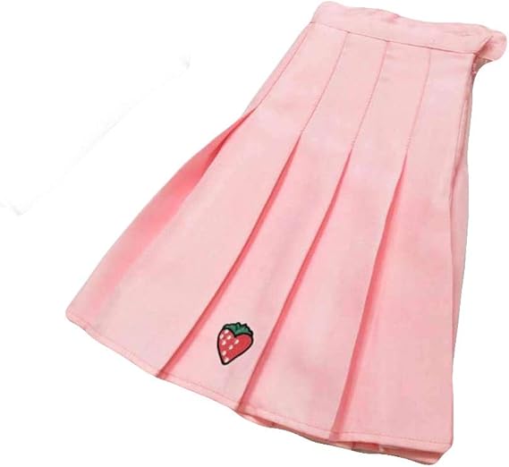 Amazon Co Jp デニムスカート メリークリスマスかわいいスカートハイウエストスカートイチゴかわいいプリーツスカート原宿日本の制服スカート 服 ファッション小物
