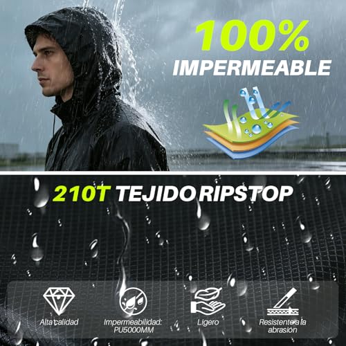 ZQSQD 3 en 1 Impermeable para Lluvia Hombres y Mujeres, Poncho de Lluvia Reflectante con Capucha, Chubasquero con Bolsillos con Cremallera, Adecuado para Senderismo, Acampada y Ciclismo