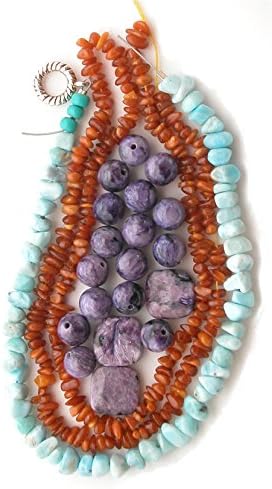 Bead LOT #20 - Genuine Gemstones; Natural Baltic Amber Nuggets, Larimar Nuggets and Russian Charoite Beads for Jewelry Making