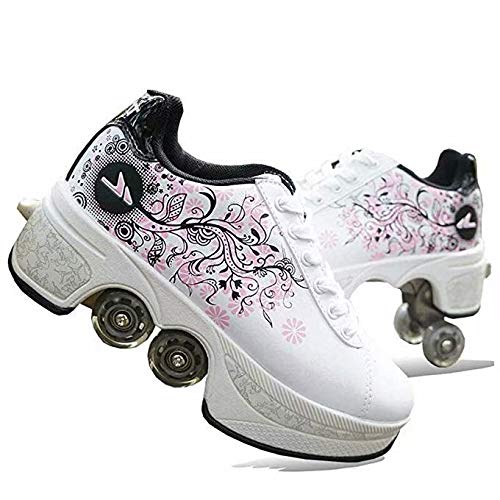 Duvetset Roller Skates, 2in1 Multipurpose Shoes，Skateboarding Shoes, Multifunctional Deformed Shoes Children Students Adult Roller Skating Roller Skates Outdoor Sports Skating Travel Best Choice,37