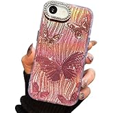 I-MGAE-IN-AR Compact Case for iPhone 16e Butterfly Design,3D Diamond Camera Lens Protection Frame,Cute Soft Slim TPU Shockproof Protective Phone Cases Cover for Women Girls Aesthetic Rose Gold
