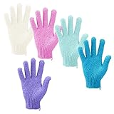 Madholly 5 Pairs Exfoliating Shower Bath Gloves- Body Scrubber for Men and Women Dead Skin Cell Remover 5 Different Colors,colors may vary