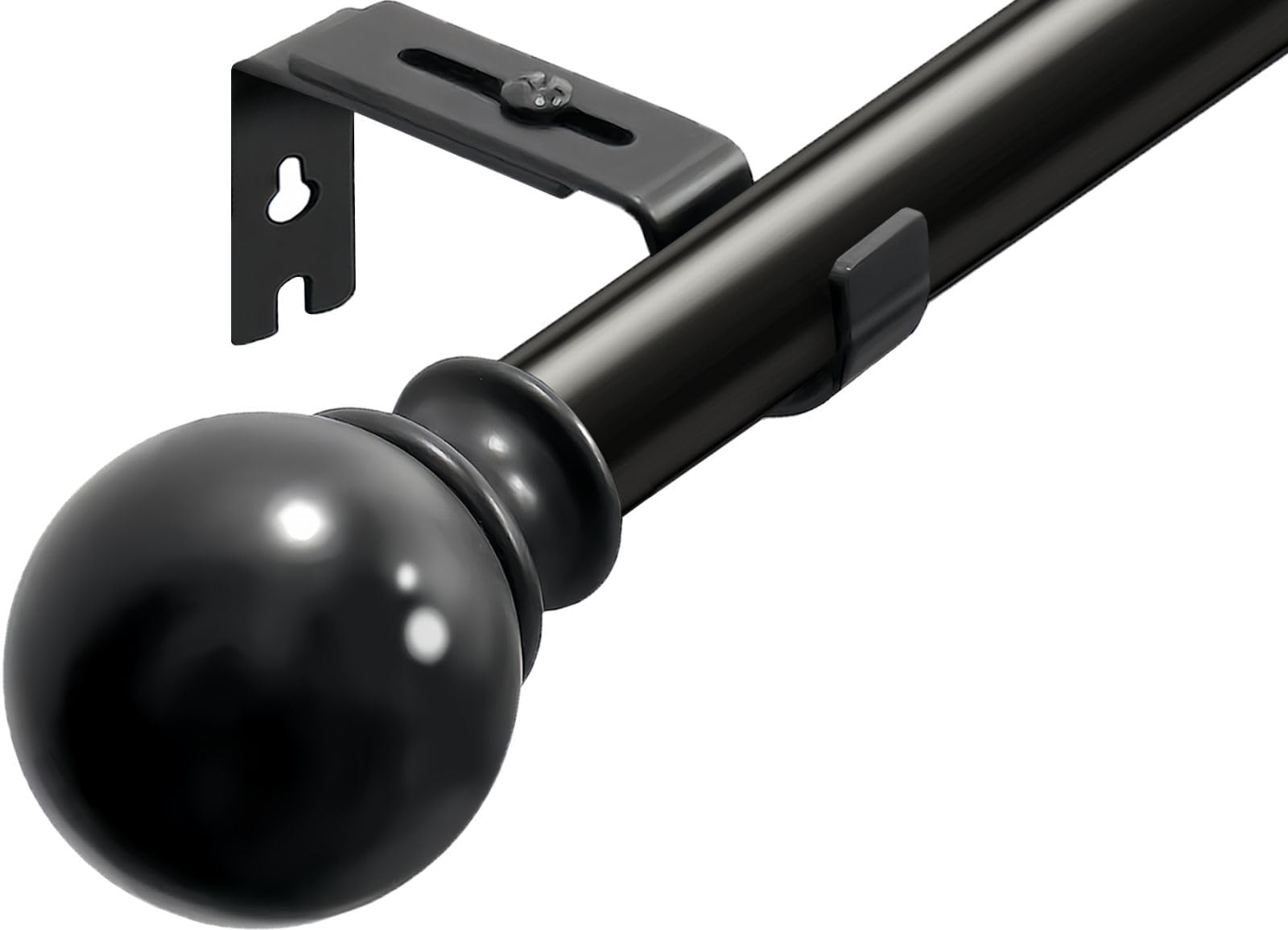Curtain Poles for Eyelet Curtain Rod Door Curtain Pole Black Curtain Rod Metal with Adjustable Brackets and Round Finials for Living Room, Bathroom, Bedroom（33-86.6inch, Black）
