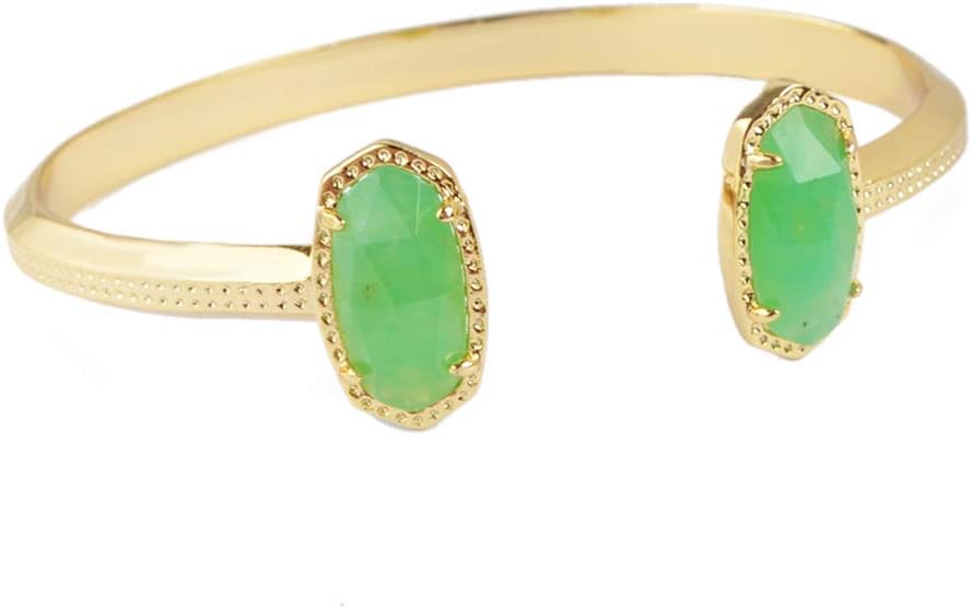 ZENGORI 1 Piece Gold Plated Double Hexagon Multi Kind Gemstones Bezel Setting Open Bangle