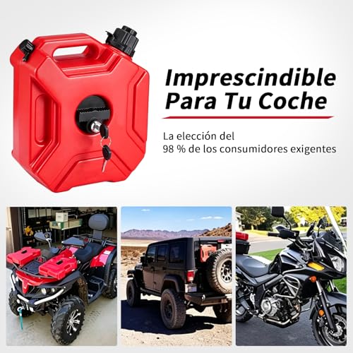Bidón de Gasolina 5 Litros, Bidón de Gasolina para Moto, 5L Tanque de 1.3 Galones Contenedor de Gas Portátil, Con Cerradura y Llave