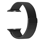 Yearscase Magnetic Closure Clasp Mesh Loop 38mm Milanese Stainless Steel Bracelet Strap for Apple Series 1/2 Sport and Edition Smart Watches - Black