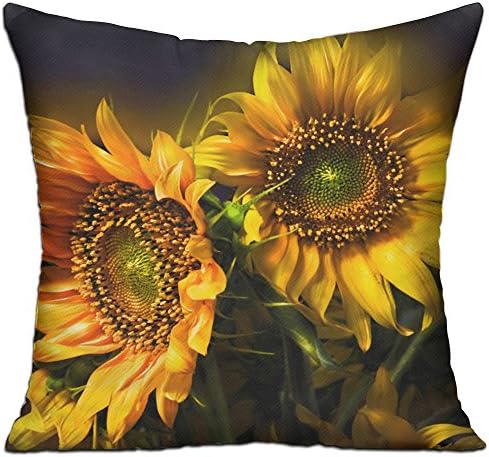 Sunflower Print Pattern 18 X 18 Cotton Linen Decorative Throw Pillow Case Cover With Pillow Core