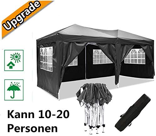 Hiriyt 3x6m Garden Gazebo Marquee Tent with Side Panels, Fully Waterproof, Powder Coated Steel Frame for Outdoor Wedding Garden Party (Black)