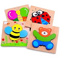 MAGIFIRE Wooden Animal Jigsaw Puzzles for Toddlers 1 2 3 Years Old,Boys&Girls Educational Toys Gift with 4 Animals Patterns,Bright Vibrant Color Shapes