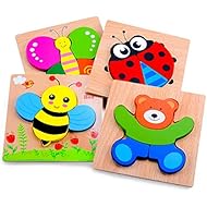 MAGIFIRE Wooden Animal Jigsaw Puzzles for Toddlers 1 2 3 Years Old,Boys&Girls Educational Toys Gift with 4 Animals Patterns,Bright Vibrant Color Shapes