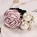 Hair Accessories,TOOPOOT Women Satin Ribbon Rose Flower Pearls Ponytail Hair band (pink)
